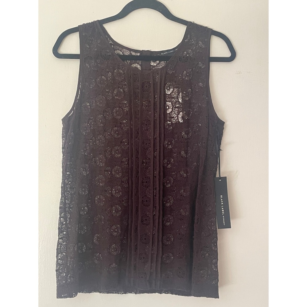 Black Label by‎ Chico's Woven Lace Top Dark Chocolate Size 1 Size M